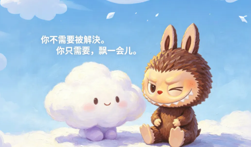 LABUBU 毛绒玩偶与情绪天空的云朵